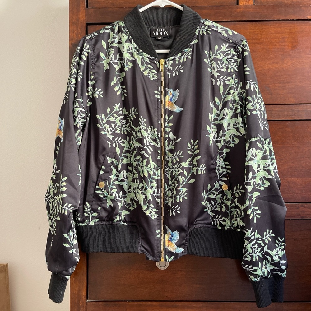 Bomber Jacket with Green Floral Design